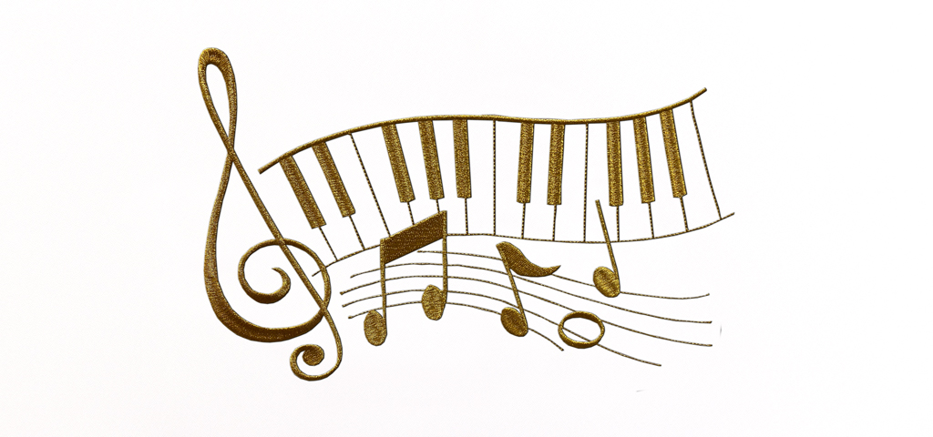 Music Notes Gold White Faux
